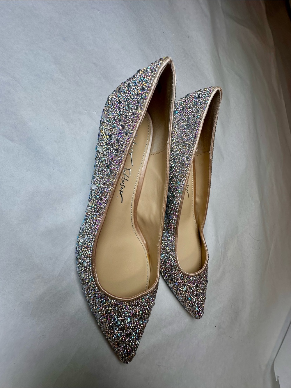 Betsey Johnson Iridescent Silver rhinestone Pointed Heels 6 - Picture 5 of 8